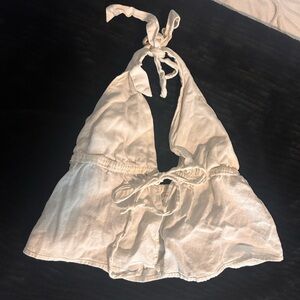 Garage Cream Halter Tie Front Crop Top